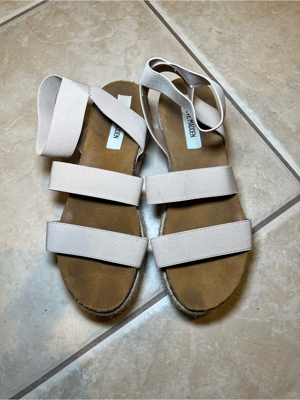 Steve Madden Beige Elastic Strap Espadrille Sandals